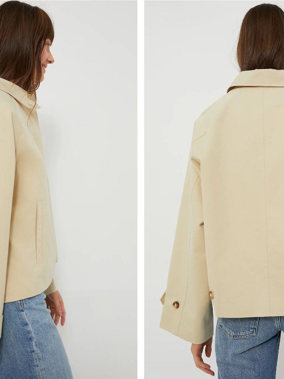 Tuckernuck Drew Short Trench Coat Size Small Tan Boxy Cropped Lined Preppy - Picture 2 of 14